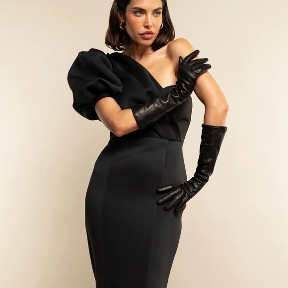 ♠️Long Leather Gloves BLACK 7.5 (M) NWT - Picture 7 of 7